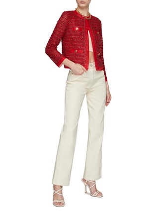 Figure View - Click To Enlarge - ST. JOHN - CONTRAST STITCH HIGH RISE FLARED LEG JEANS