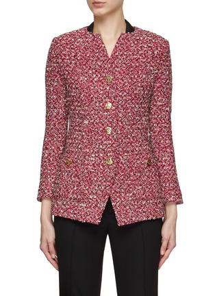 Main View - Click To Enlarge - ST. JOHN - COLLARLESS BUTTON FRONT TWEED JACKET
