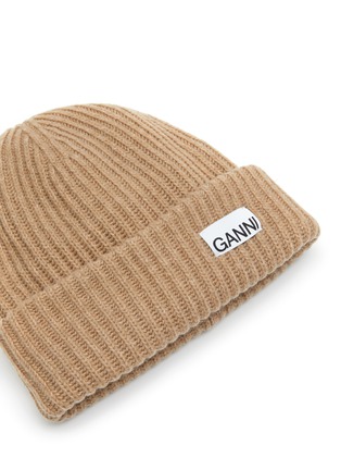 Detail View - Click To Enlarge - GANNI - Logo Tag Ribbed Wool Blend Beanie