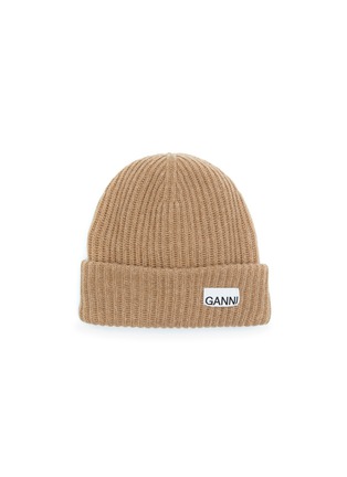 Main View - Click To Enlarge - GANNI - Logo Tag Ribbed Wool Blend Beanie