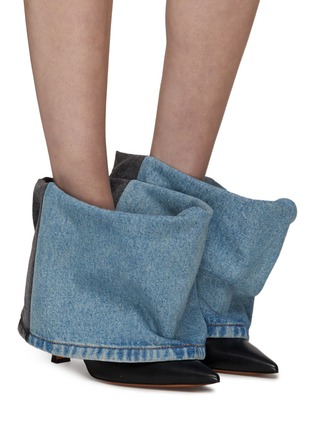 Figure View - Click To Enlarge - LOEWE - Folded Denim Shaft Leather Heeled Boots