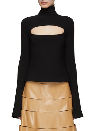 Main View - Click To Enlarge - A.W.A.K.E. MODE - Cutout Detail Flared Sleeve Turtleneck Knit Top