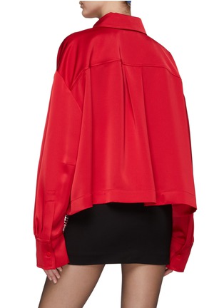 Back View - Click To Enlarge - THE ATTICO - HALF PLACKET DROP SHOULDER SATIN CROPPED SHIRT
