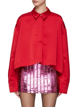 Main View - Click To Enlarge - THE ATTICO - HALF PLACKET DROP SHOULDER SATIN CROPPED SHIRT