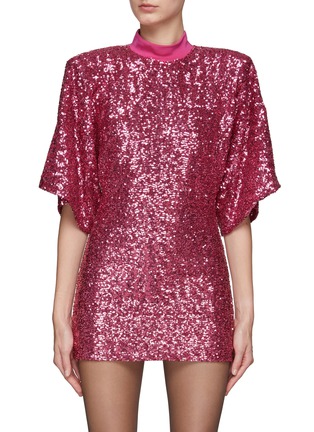 Main View - Click To Enlarge - THE ATTICO - PADDED SHOULDER STRETCH SEQUIN MINI DRESS