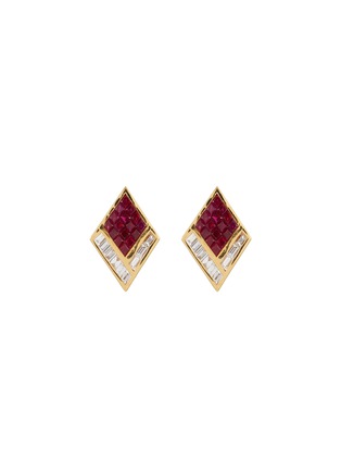 Main View - Click To Enlarge - KAVANT & SHARART - ‘GeoArt’ Diamond Ruby 18K Gold Rhombus Stud Earrings