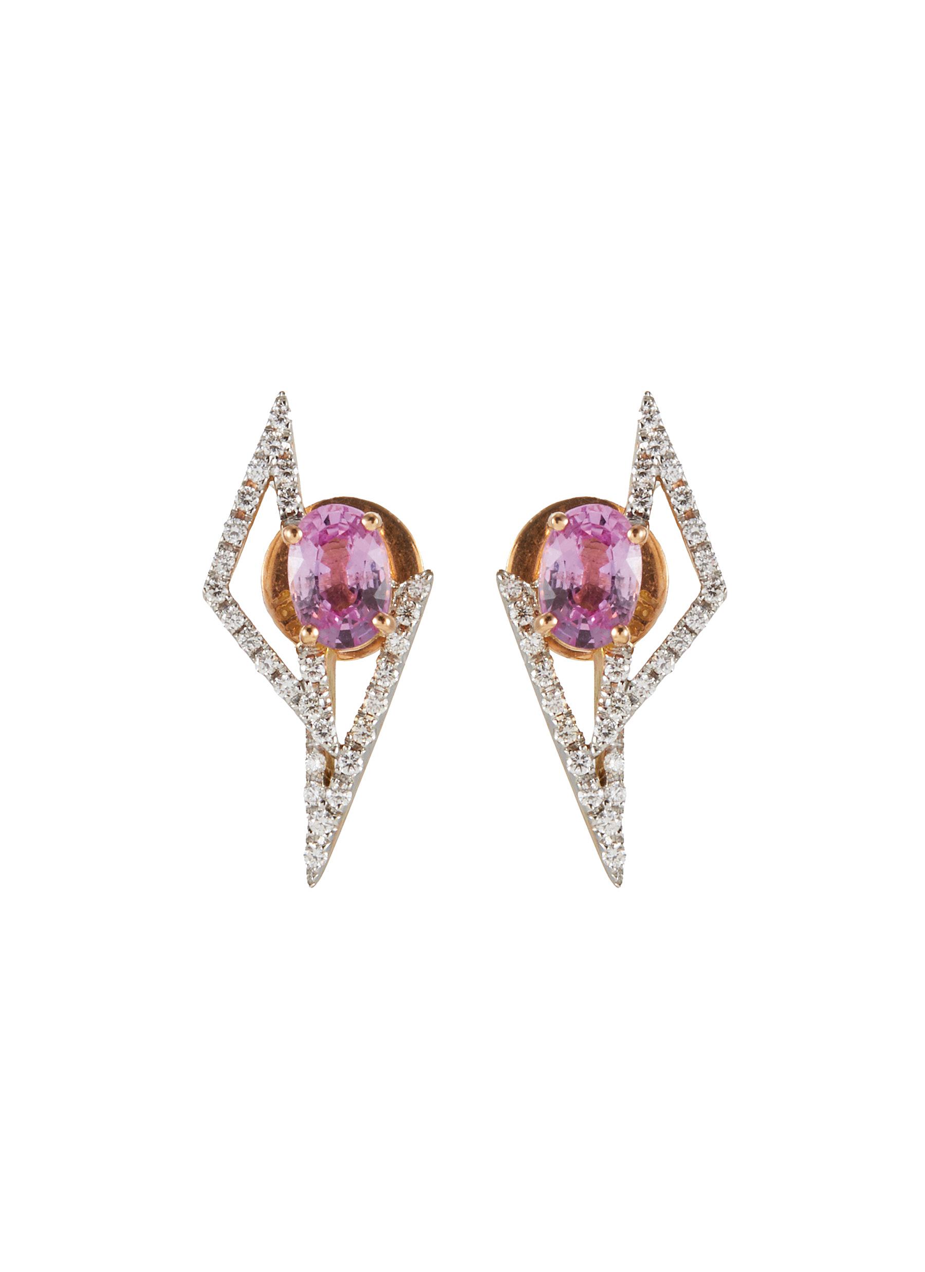 KAVANT & SHARART ‘GeoArt' Diamond Pink Sapphire 18K Rose Gold Earrings