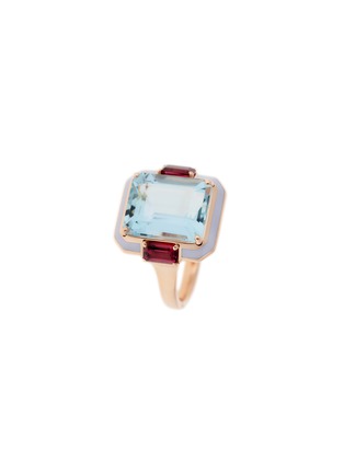 Main View - Click To Enlarge - SELIM MOUZANNAR - ‘Gemma’ Diamond Aquamarine Rhodolite Lilac Enamelled 18K Pink Gold Ring