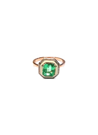 Main View - Click To Enlarge - SELIM MOUZANNAR - ‘MINA’ DIAMOND EMERALD 18K PINK GOLD ENAMEL RING