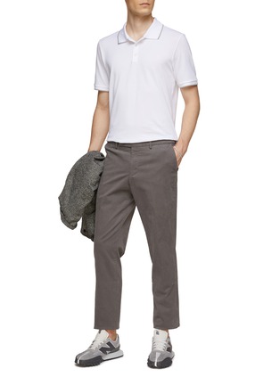 Figure View - Click To Enlarge - THEORY - ‘Precise’ Contrasting Trim Pima Cotton Blend Polo Shirt