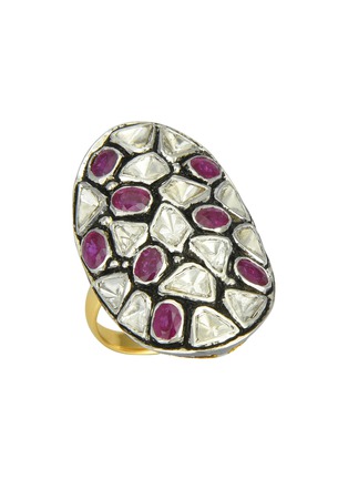Main View - Click To Enlarge - AMRAPALI LONDON - ‘VICTORIAN’ DIAMOND RUBY 18K YELLOW GOLD RING