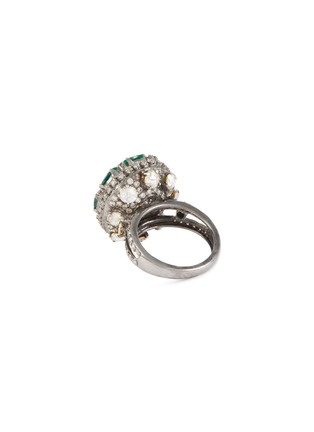 Figure View - Click To Enlarge - AMRAPALI LONDON - ‘Victorian’ Diamond Emerald 18K White Gold Silver Ring