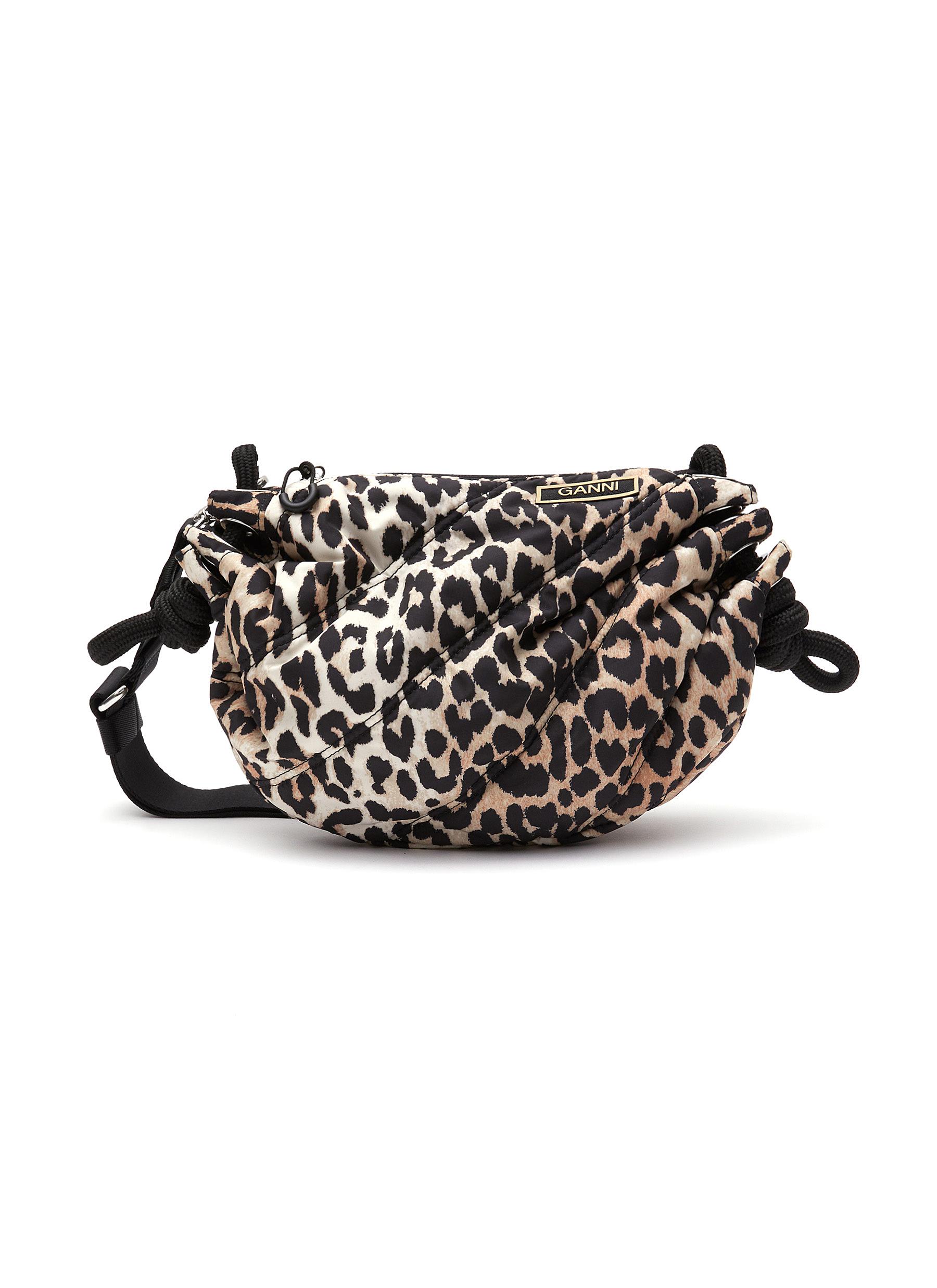 GANNI LEOPARD PRINT QUILTED SMALL CROSSBODY BAG