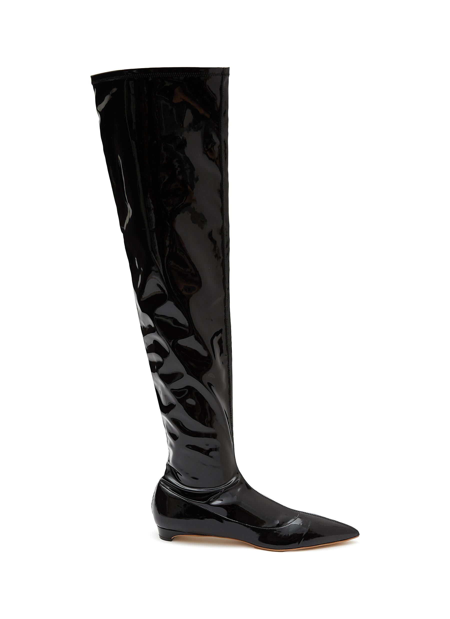 Aera ‘nicoletta' Patent Effect Vegan Leather Point Toe Boots In Black
