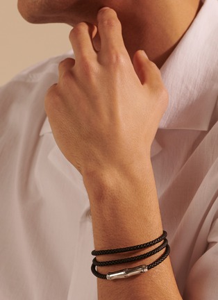 Detail View - Click To Enlarge - JOHN HARDY - ‘Bamboo’ Silver Woven Leather Triple Wrap Bracelet