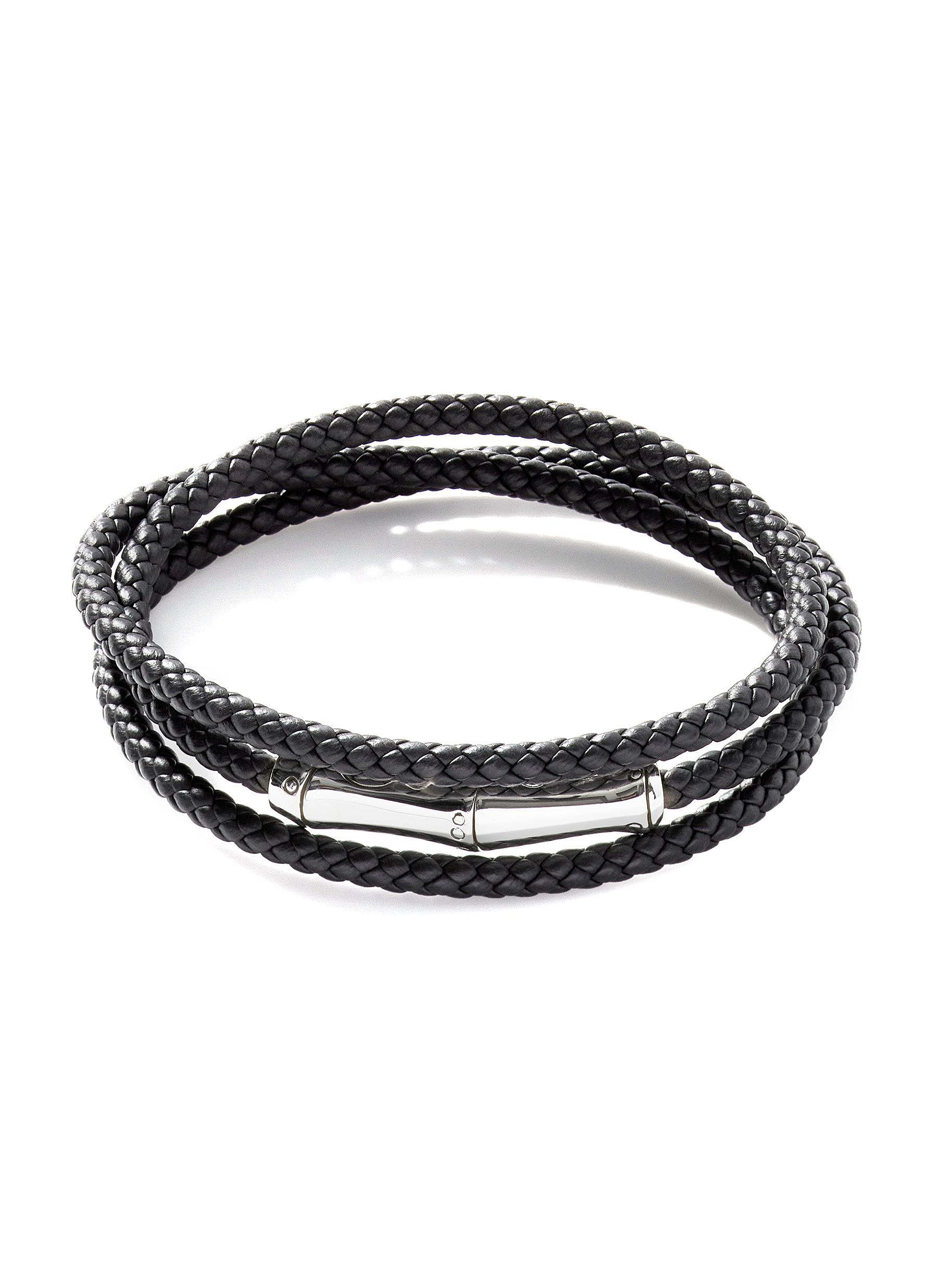â€˜Bamboo’ Silver Woven Leather Triple Wrap Bracelet