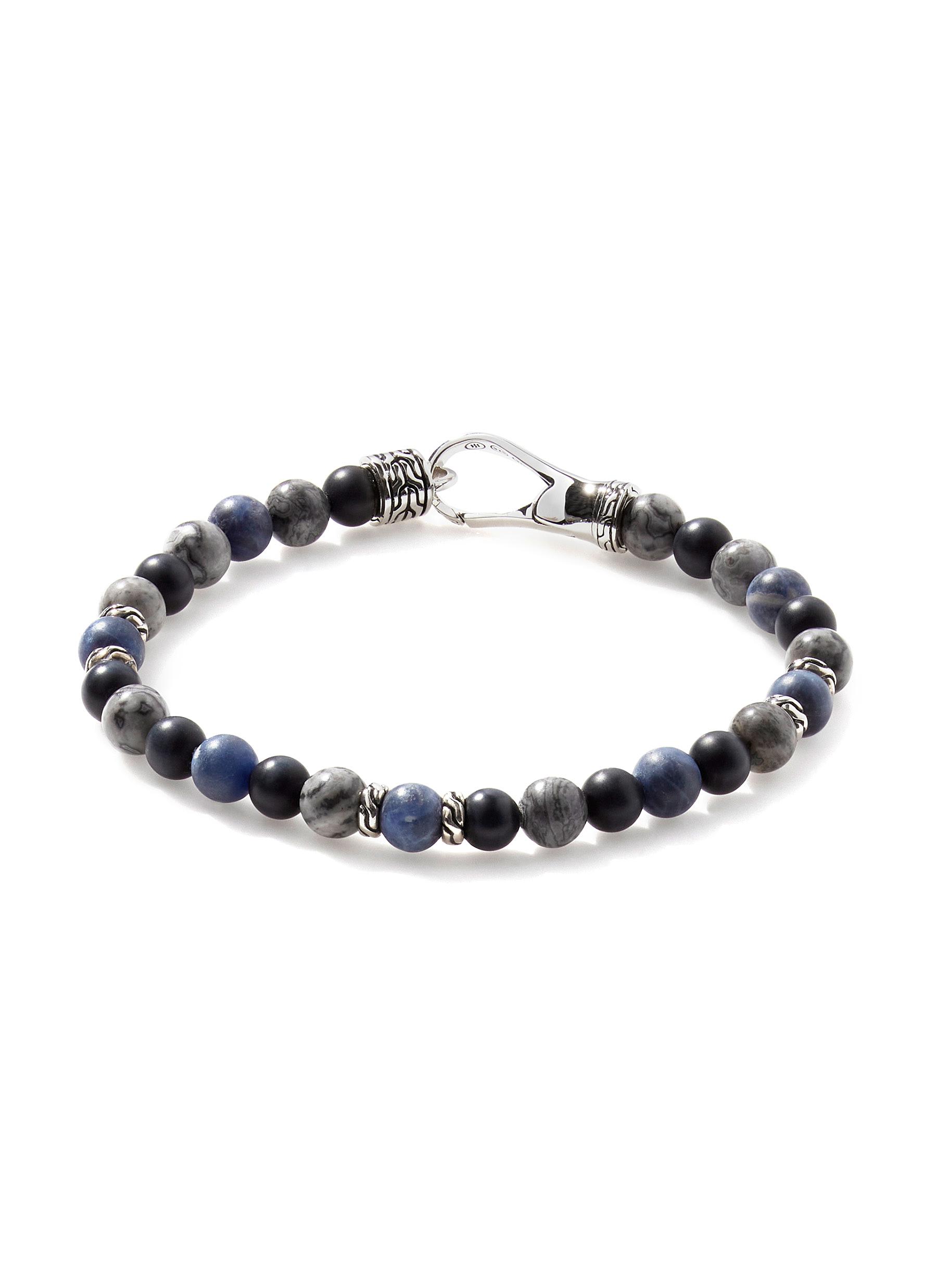 â€˜Classic Chain’ Sodalite Picture Jasper Onyx Silver Beaded Bracelet