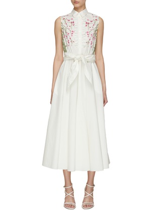Main View - Click To Enlarge - GIAMBATTISTA VALLI - Floral Embroidery Sleeveless Cotton Poplin Midi Dress