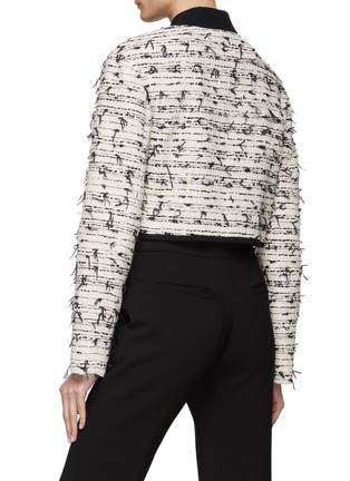Back View - Click To Enlarge - GIAMBATTISTA VALLI - Tie Neck Contrast Collar Bouclé Tweed Cropped Jacket