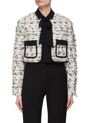 Main View - Click To Enlarge - GIAMBATTISTA VALLI - Tie Neck Contrast Collar Bouclé Tweed Cropped Jacket
