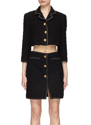 Main View - Click To Enlarge - GIAMBATTISTA VALLI - Single Breasted Bouclé Tweed Cropped Jacket