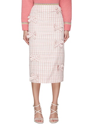 Main View - Click To Enlarge - BERNADETTE - BOW APPLIQUÉ GINGHAM MOTIF MIDI SKIRT