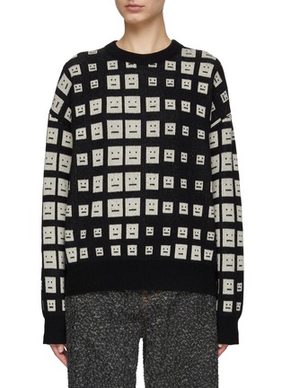 Main View - Click To Enlarge - ACNE STUDIOS - Graduated Face Pattern Wool Knit Crewneck Sweater