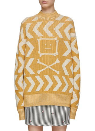 Main View - Click To Enlarge - ACNE STUDIOS - Face Logo Arrow Pattern Wool Knit Mock Neck Sweater