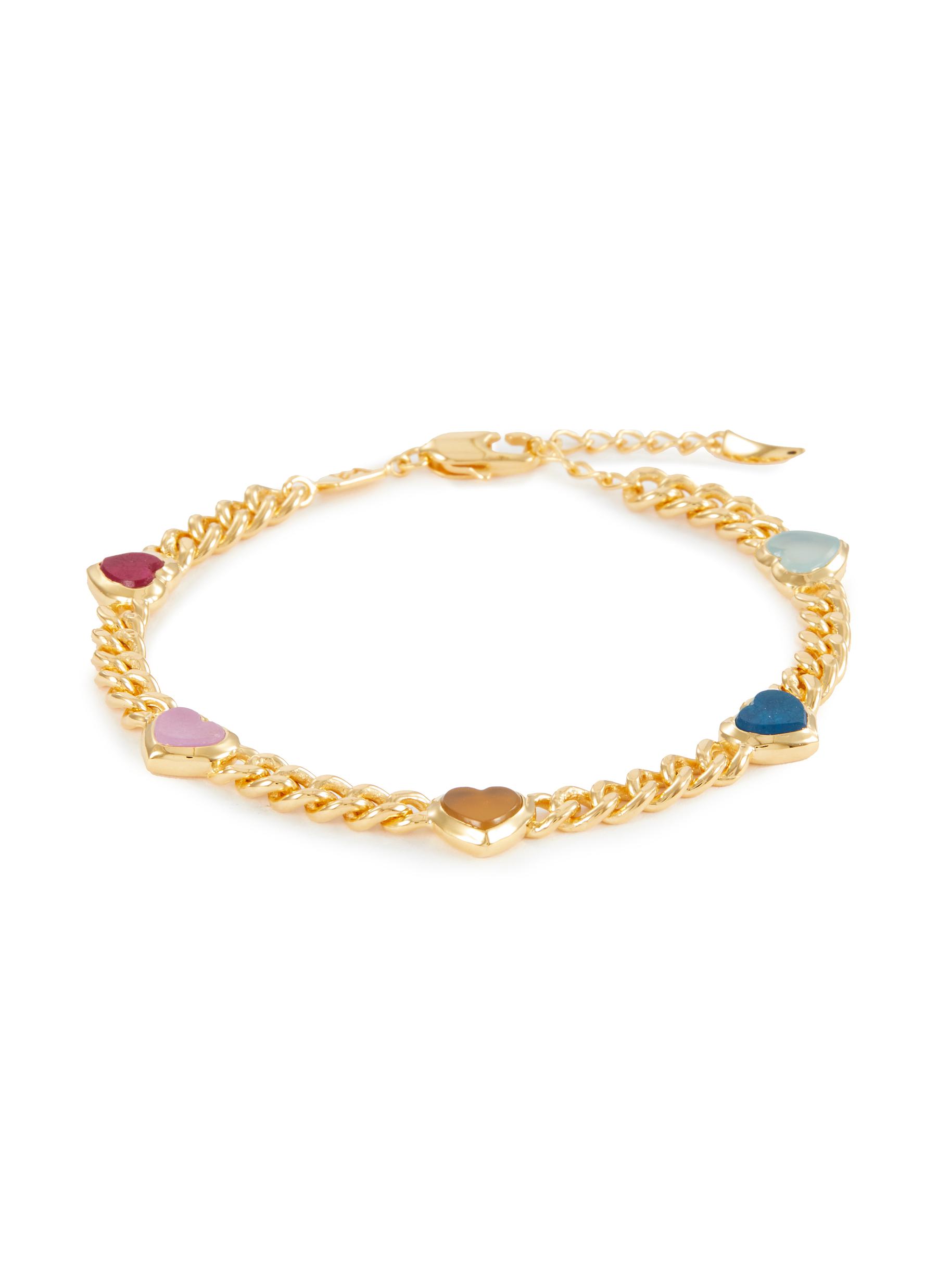 Jelly Heart Gemstone Charm Bracelet, 18ct Gold Plated/Multi Quartz