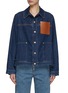 Main View - Click To Enlarge - LOEWE - LONG SLEEVE TWO-TONE ANAGRAM LEATHER PATCH DENIM WORKWEAR JACKET