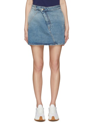 Main View - Click To Enlarge - LOEWE - Anagram Embroidery Asymmetric Washed Denim Mini Skirt