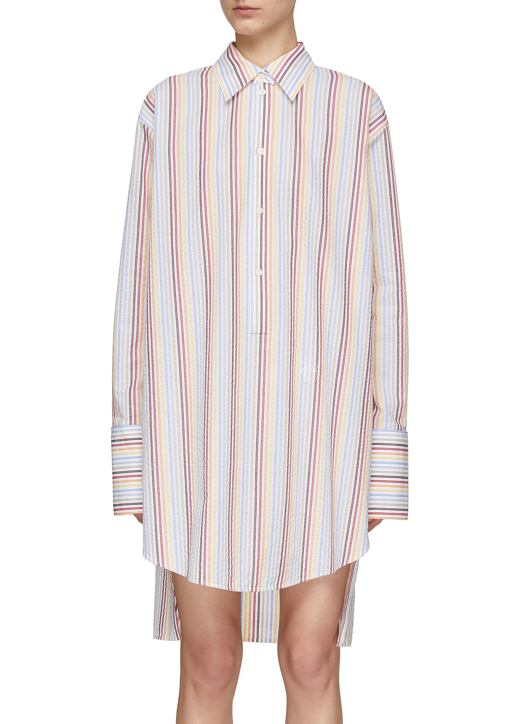 Loewe Detachable Collar Rainbow Stripe Shirt Dress In Multi-colour