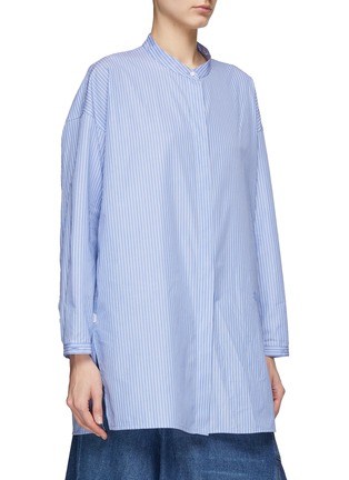 Detail View - Click To Enlarge - LOEWE - Logo Embroidered Hidden Placket Striped Cotton Button Up Shirt
