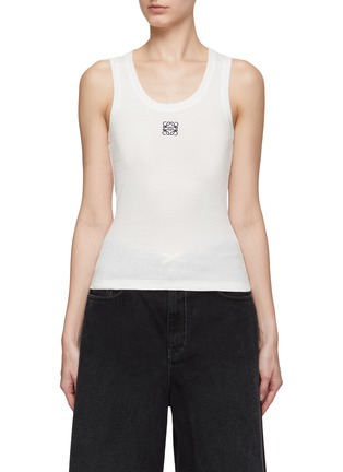 Main View - Click To Enlarge - LOEWE - ANAGRAM EMBROIDERED CREWNECK RIBBED KNIT TANK TOP