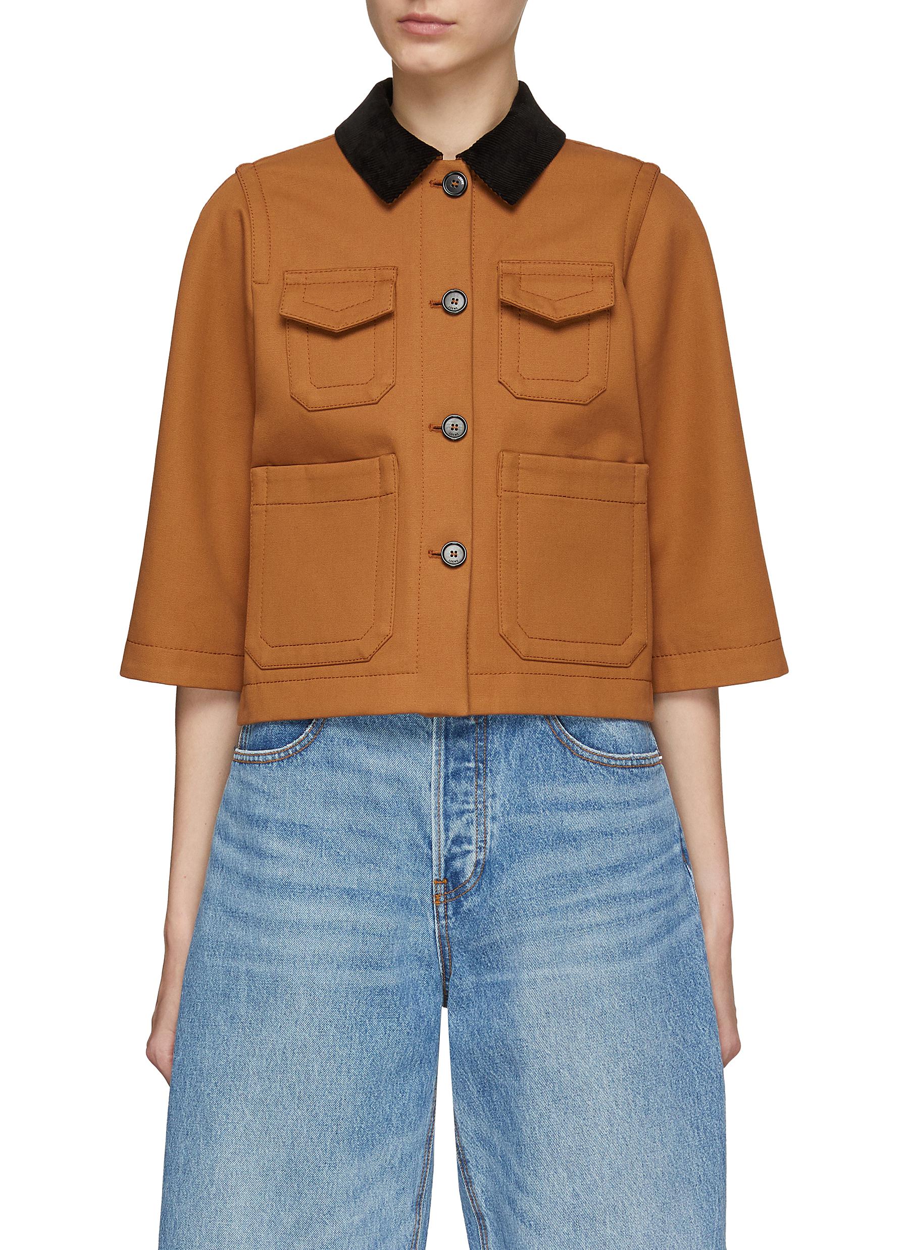 Loewe Corduroy Collar Quarter Sleeve Short Shirt Jacket In Brown ModeSens
