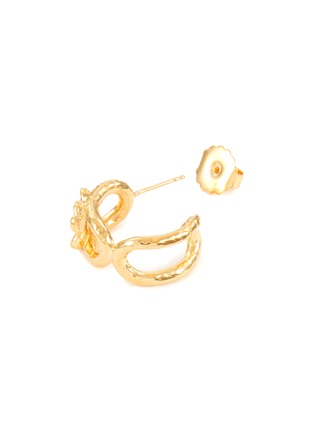 Detail View - Click To Enlarge - AURÉLIE BIDERMANN - ‘SELMA’ GOLD PLATED METAL FOUR LEAF CLOVER MOTIF SMALL HOOP EARRINGS