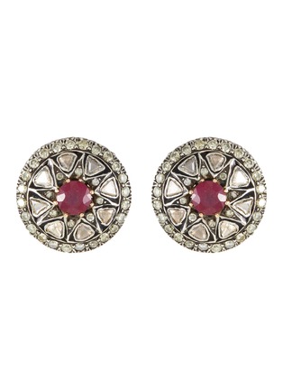 Main View - Click To Enlarge - AMRAPALI LONDON - Diamond Ruby 14K Gold Silver Round Stud Earring
