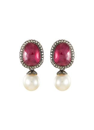 Main View - Click To Enlarge - AMRAPALI LONDON - DIAMOND RUBY PEARL 18K YELLOW GOLD SILVER EARRINGS