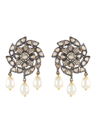 Main View - Click To Enlarge - AMRAPALI LONDON - Diamond Pearl 14K Gold Silver Spiral Stud Earring