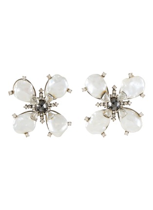 Main View - Click To Enlarge - AMRAPALI LONDON - Diamond Pearl 14K Gold Silver Floral Stud Earring
