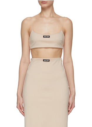Main View - Click To Enlarge - MIU MIU - LOGO EMBROIDERED PATCH SPAGHETTI STRAP JERSEY BRA TOP