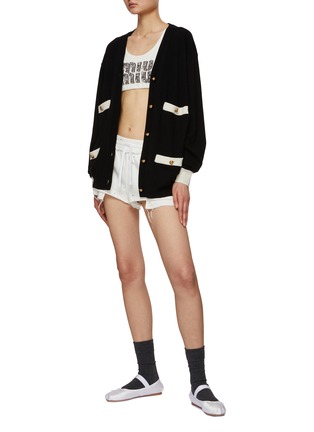 Figure View - Click To Enlarge - MIU MIU - Crystal Embellished Scoop Neck Cropped Tank Top