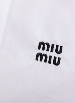  - MIU MIU - Logo Embroidered Crystal Embellished Cotton Poplin Cropped Button Up Shirt