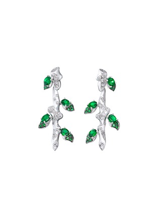 Main View - Click To Enlarge - MAISONALT - ‘Forest Alt Woody’ Diamond Tsavorite 18K White Gold Mulberry Leaf Drop Earrings