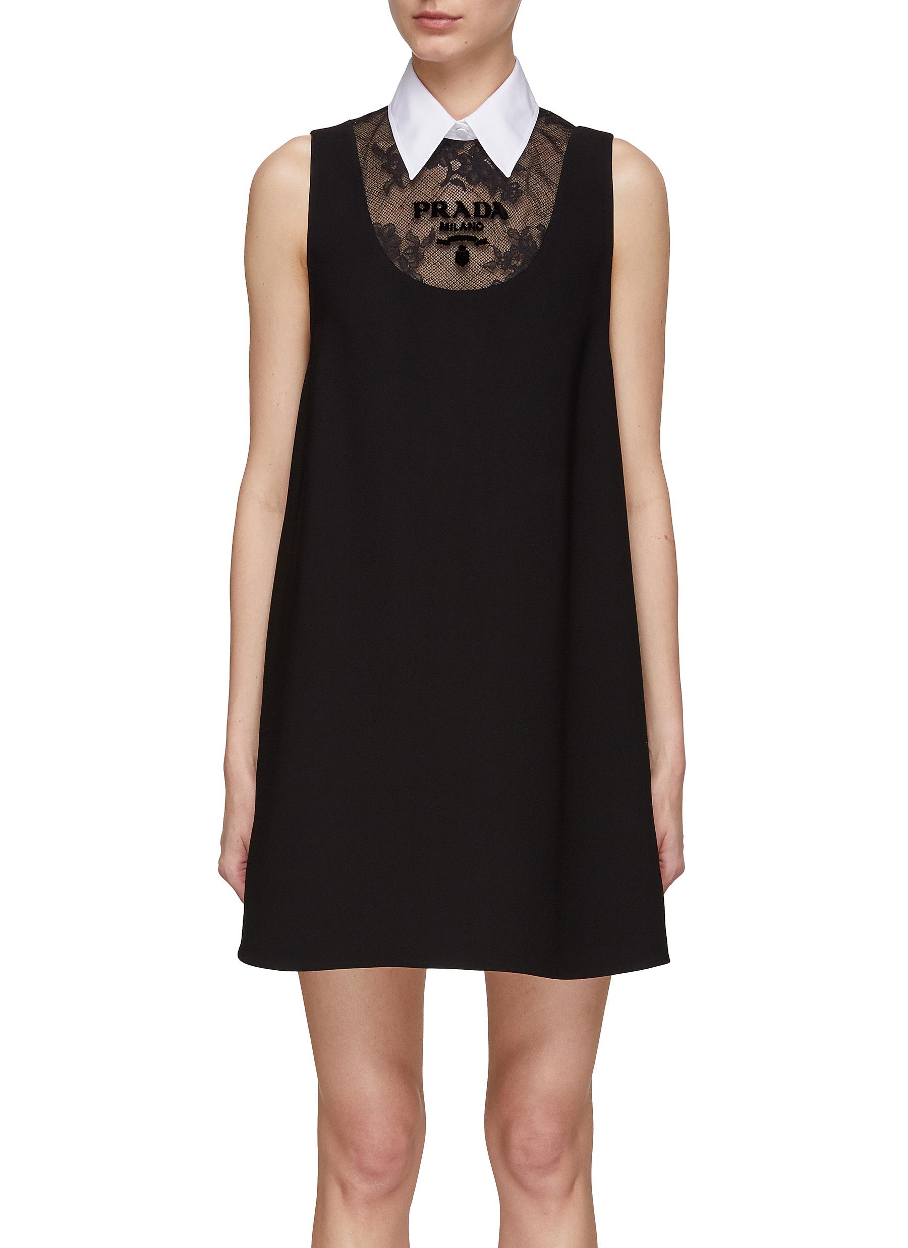 PRADA | Shirt Collar Logo Appliqué Lace Panel Shift Dress | Women | Lane  Crawford