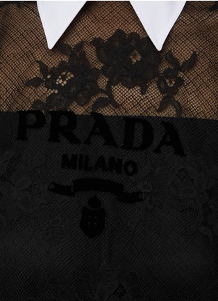  - PRADA - Lace Contrast Point Collar Long Sleeve Mini Dress