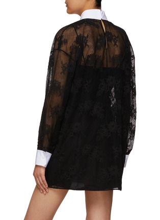 Back View - Click To Enlarge - PRADA - Lace Contrast Point Collar Long Sleeve Mini Dress