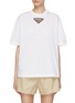 Main View - Click To Enlarge - PRADA - RHINESTONE EMBELLISHED LOGO PATCH CREWNECK SHORT SLEEVE T-SHIRT