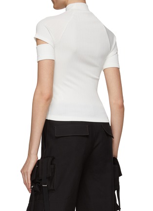 Back View - Click To Enlarge - HELMUT LANG - HIGH NECK SHORT SLEEVE CUTOUT DETAIL RIBBED KNIT T-SHIRT