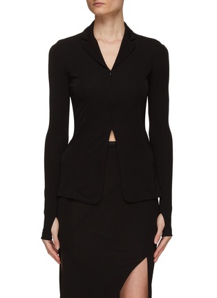 Main View - Click To Enlarge - HELMUT LANG - FRONT ZIP THUMB HOLE LONG SLEEVE V-NECK TOP